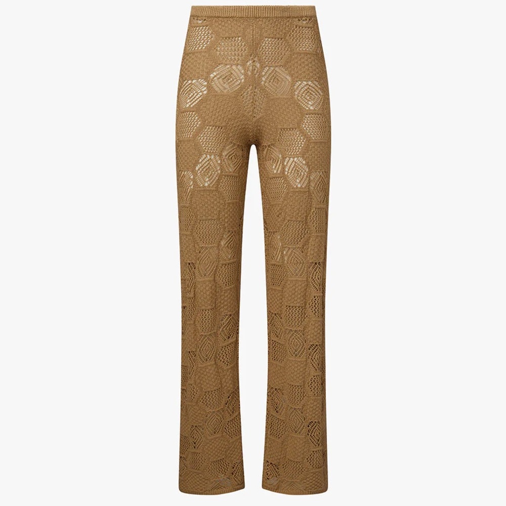 Wide Leg Crochet Pants in Pale Gold